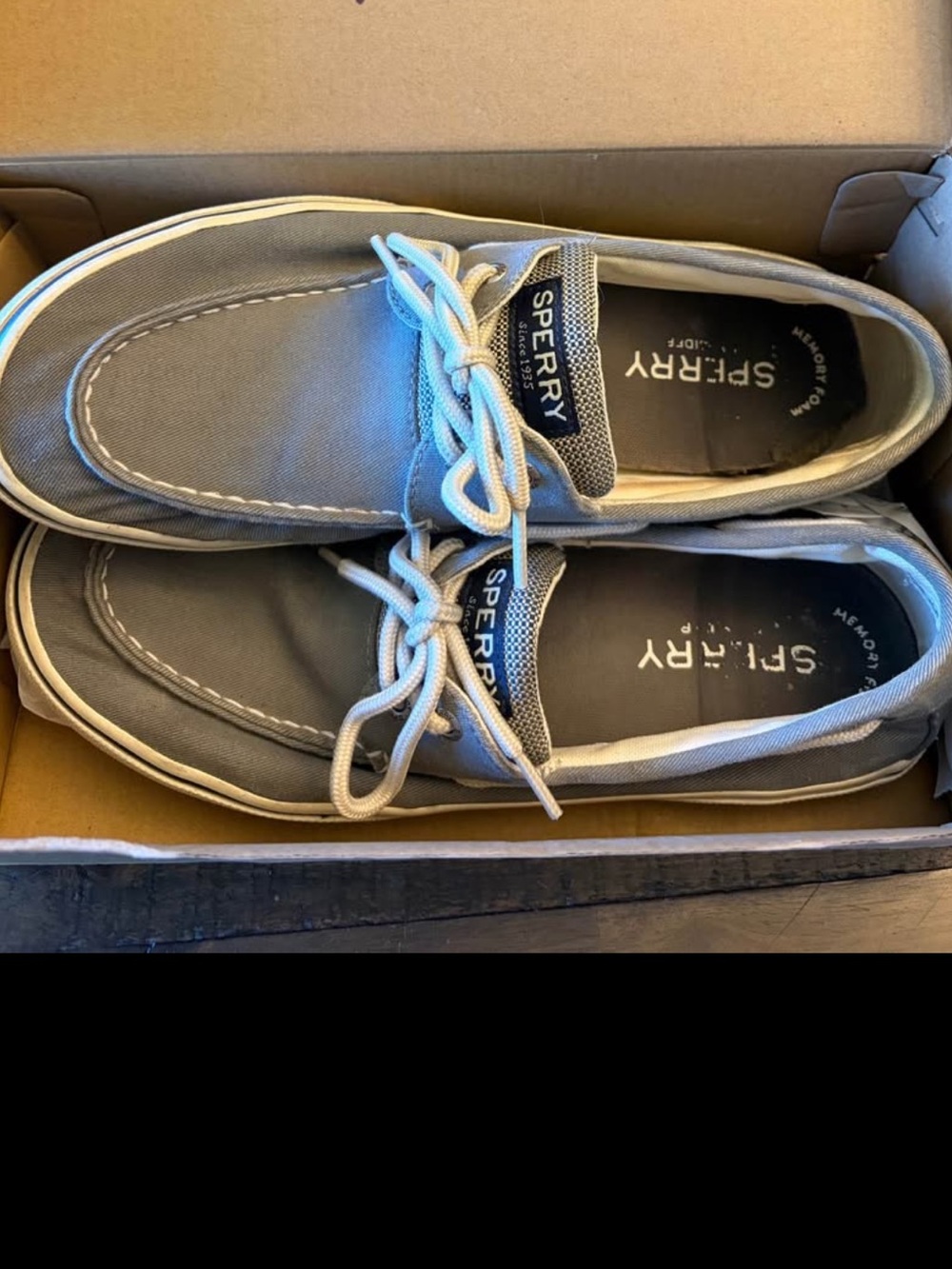 Sperry Men’s Gray Canvas Boat Shoes with White Laces